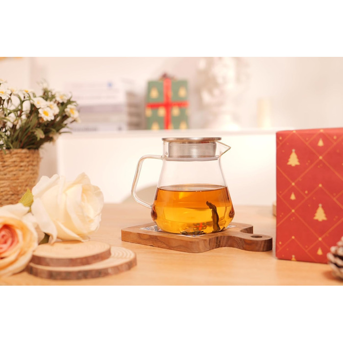 Скляний чайник CNGLASS з кнопкою One-Touch, 600 мл, з фільтром із нержавіючої сталі, термостійкий заварник для листового чаю, прозорий