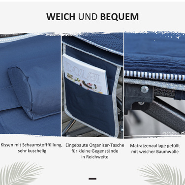 Outsunny Folding Camping Bed, Folding Field Bed, with Pillow, Side Pocket, Mattress, Guest Bed, Supports up to 150 kg, Travel, Outdoor, Oxford, Dark Blue, 188 x 64.5 x 53 cm | Aosom