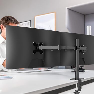 Підставка для монітора Pholiten: 2 монітори, 13-27 дюймів, до 10 кг, VESA 100x100mm, чорний