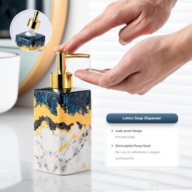 Набір аксесуарів для ванної кімнати (4 шт) – білий набір з дозатором для лосьйону, тримачем для зубних щіток, склянкою та мильницею – блискуча поверхня (мармур, білий)