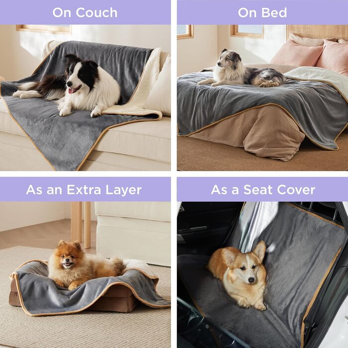 Водонепроникний коврик для собак Lesure, 152x127 см, Sherpa Fleece, для великих собак, сірий, XL