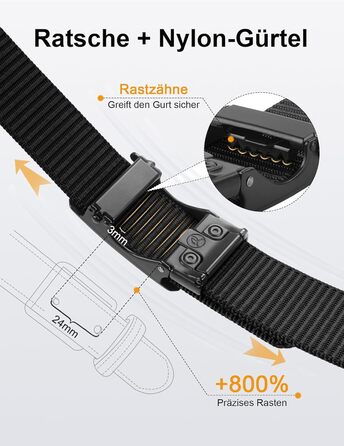 Чоловічий шкіряний ремінь JUKMO з автоматичною застібкою, нейлон 3,8 см, розмір M (91-105 см), чорний