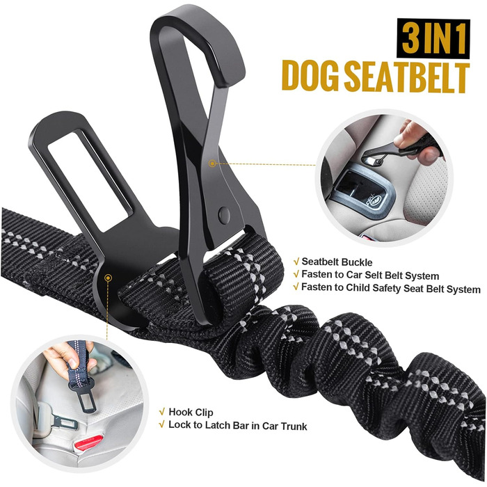 Набір для безпеки собак Onetigris: ремінь та повідки 3-в-1, міцний нейлон, відбиваючий елемент, карабіни