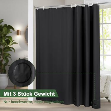 Прозорий душовий завіс AooHome 180x200 см з магнітами, антигрибковий, водонепроникний, з 12 кільцями, шестикутний малюнок, для ванни/душової кабіни (Чорний)