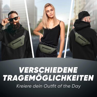 RUVO® Поясна сумка через плече для чоловіків та жінок | стильна сумка на пояс з 4 відділеннями на блискавці | підходить для будь-яких активностей, оливковий колір