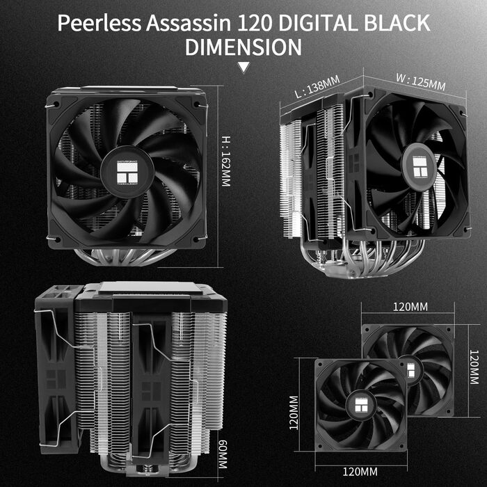 Thermalright Peerless Assassin 120 Digital - Кулер для CPU з подвійним радіатором та вентиляторами, підтримка AM4/AM5, Intel LGA1851/1700/115X/1200