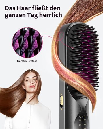 Bopcal Міні випрямляч для волосся - щітка-випрямляч, бездротова, 10000mAh, іонна технологія, професійний захист від опіків, швидкий нагрів, 6 температурних режимів, для подорожей, чорний