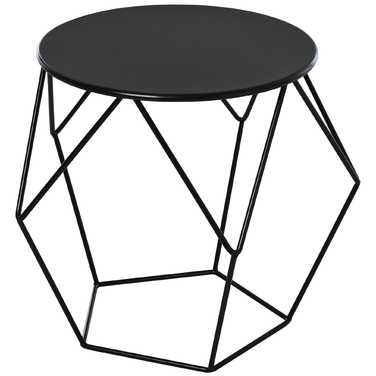 HOMCOM Round Coffee Table with Storage Side Table & Nesting Table Metal Basket Design 51x51x44 cm for Living Room & Bedroom