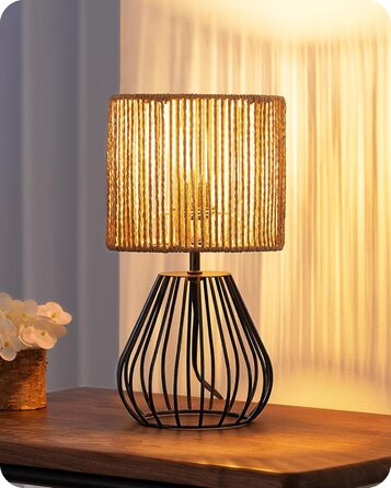 EDISHINE Настільна лампа, сучасний індустріальний дизайн, цоколь E14, вінтажна, для спальні/вітальні, бежево-чорна (тканинний кабель + чорний)