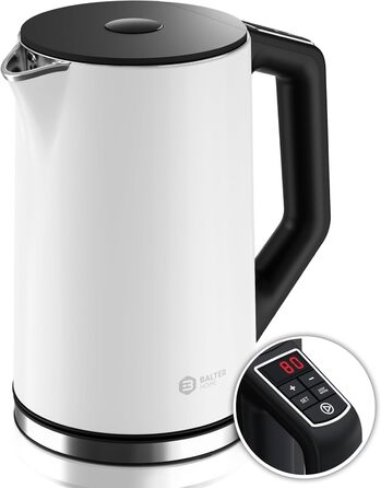 Balter Stainless Steel Electric Kettle with Temperature Control - 40°C-100°C, Double Wall, BPA Free, 1.7L, 2200W, Quiet Kettle