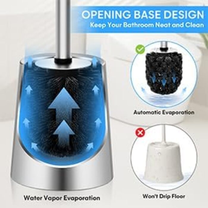 Силіконова щітка для унітазу Klobürste – гігієнічна щітка з нержавіючої сталі 304 з змінним насадком, для дому, гостьової ванної кімнати, готелю (Gebürstetes Silber)