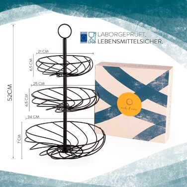 Стійка для фруктів Marks & Rivers 3 яруси XL | Металева фруктова стійка з 3 ярусами чорного кольору для елегантного зберігання у кухні та вітальні