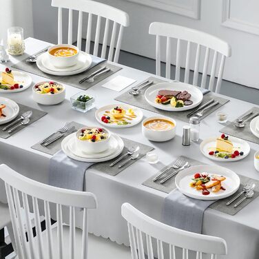 MALACASA Dinnerware Set for 6, LUNA 18-Piece Tableware Set made of White Porcelain, Modern Dinnerware Set with 6 Dinner Plates, Dessert Plates, and Cereal Bowls each