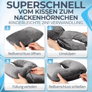 Подушка для шиї 2-в-1 з мікроперлами, 37x27 см - Подушка-воротник для подорожей (сіра)