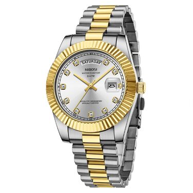 Годинник чоловічий NIBOSI 2627-gold Silver: кварцовий годинник з нержавіючої сталі, водонепроникний, з датою та календарем, бізнес-стиль