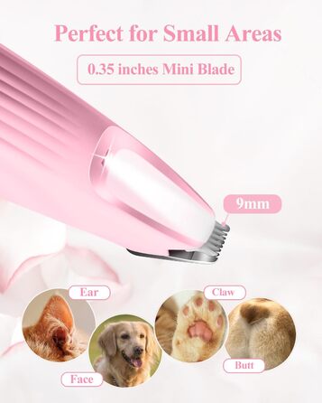 Триммер для собак LOEVERY з LED-підсвічуванням, 9 мм, USB-зарядка, рожевий. Ідеально для догляду за лапами, очима, обличчям та вухами