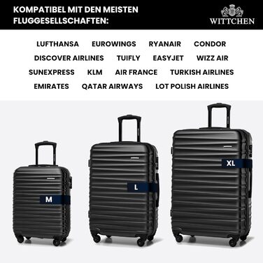 Валіза на колесах WITTCHEN Groove Line L, велика, чорна, ABS, з кодовим замком, для авіакомпаній Lufthansa/Eurowings/Ryanair