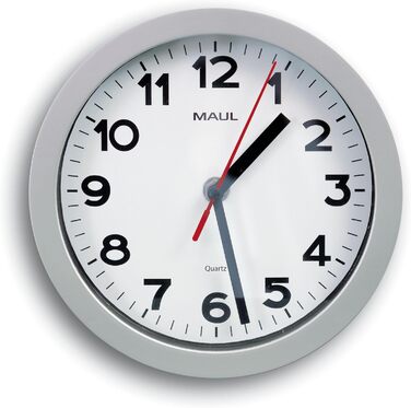 Wall Clock MAULstep Ø 40 cm | with automatic time setting | Modern clock for office and kitchen | Large wall clock with good readability in large rooms | (Quartz clock, Ø 20 cm, Silver)