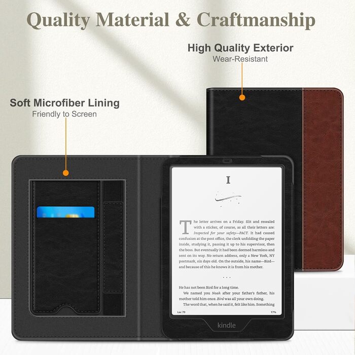 Чохол Fintie для Kindle Paperwhite (12-го покоління) та Kindle Colorsoft/Signature Edition 2024/2025 з підставкою, петлею та авто-вимиканням, чорний (чорний/коричневий)