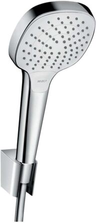 hansgrohe Croma Select E Showerhead incl. showerhead holder, 3 spray patterns, White/Chrome, (Set with shower hose 1.25m)