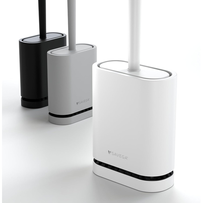 Силіконова щітка для унітазу SAVEGA з кришкою, чорна – плоска та гнучка – настінна без свердління – антибактеріальна комплексна щітка для унітазу (біла)