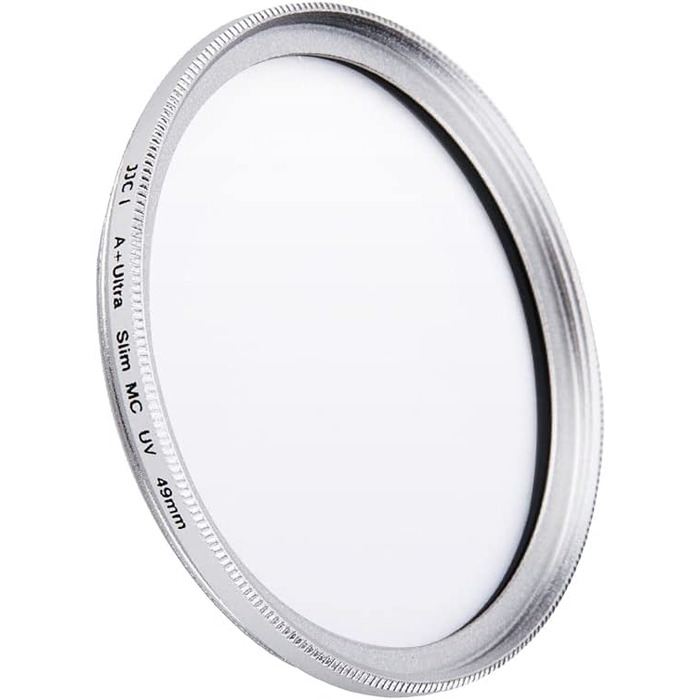 Фільтр JJC UV 49mm, ультратонкий, багатошарове покриття, захист від УФ-випромінювання, для об'єктивів Canon Sony DSLR з різьбою 49mm (Срібний)