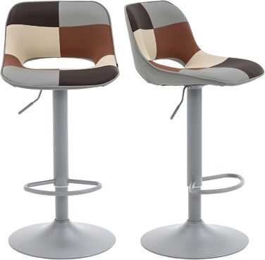 YOUNIKE 2-Piece Adjustable Bar Stools - Boho Patchwork Design - Swivel Kitchen Bar Chairs with Hollow Backrest - Yellow Green (Gray Beige)