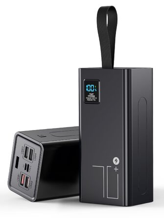 Портативний зарядний акумулятор Upgrade 90000mAh з LED дисплеєм, USB-C, 5 виходів, 2 входи, 30W PD, для iPhone, кемпінгу (чорний)