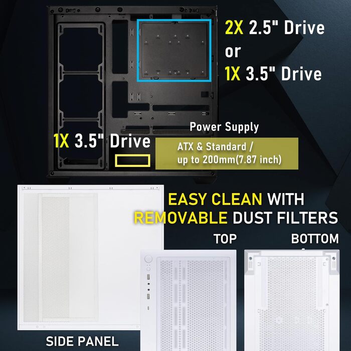 Корпус для ПК BitFenix CETO White з високою вентиляцією та склом Panoramic Tempered Glass, підтримка Reverse Connection Motherboard, 4x ARGB вентилятори Infinity Mirroring, підтримка 360mm AIO та GPU 410mm