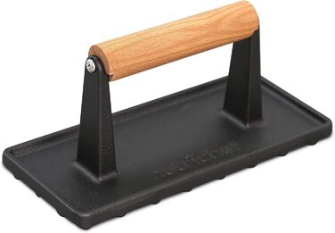 Прес для бургерів NutriChef з чавуну з антипригарним покриттям, 1.5 кг (22x9.5 см), з дерев'яною ручкою, для стейків, BBQ, бекону та сендвічів