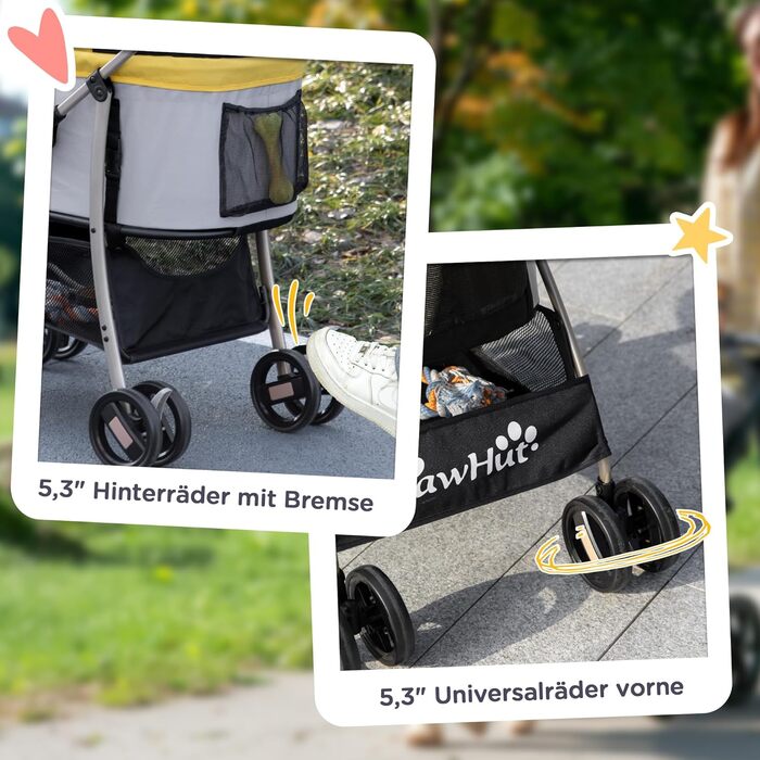 PawHut Трюм для собак та котів 2-в-1, жовтий: візок-переноска, складний, з подушкою, для маленьких собак та котів