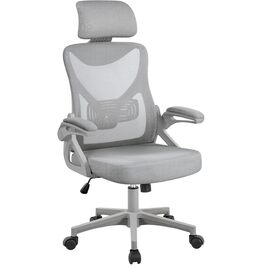 Офісний крісло Yaheetech ергономічне, з підйомними підлокітниками, поворотне з підголівником, для керівника, з функцією гойдання, до 136 кг, сірий
