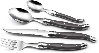 Набір столових приборів для стейка Lou Laguiole TRADITION (48 предметів) з нержавіючої сталі, антрацит, з кольоровими пластиковими ручками, на 12 осіб