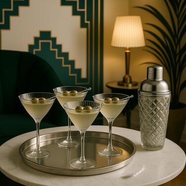 Набір для коктейлів Vemacity: шейкер (500 мл) + 2 келихи Espresso Martini з золотим бордюром, барна ложка та джиггер | Набір бармена | Келихи та шейкер для коктейлів | Ідеальний подарунок на Різдво та Новий рік | Золотий шейкер та класичні келихи Мартіні