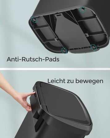 Відро для сміття SONGMICS кухонне педальне, металеве, 50 л, срібно-чорне LTB520E68