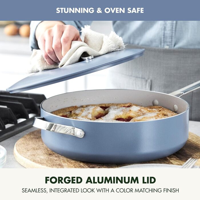 Набір кухонного посуду GreenPan Nova 13 предметів: каструлі, сковороди, кришки, синій. Без PFAS, керамічне антипригарне покриття.