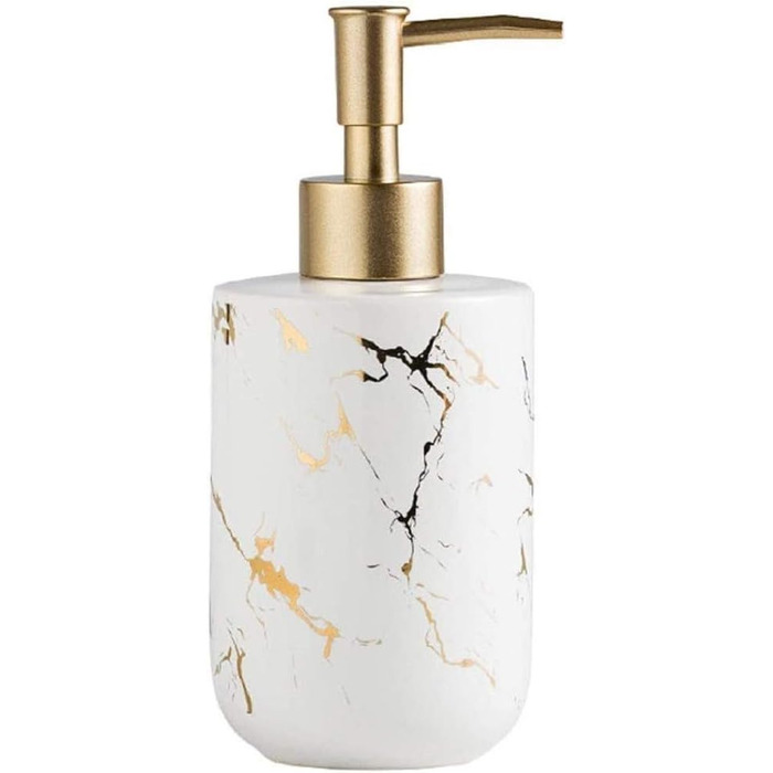 Набір аксесуарів для ванної кімнати FülleMore з кераміки, 4 шт. (300 мл), мармурова текстура, мильниця, диспенсер для мила, тримач для зубних щіток (білий)