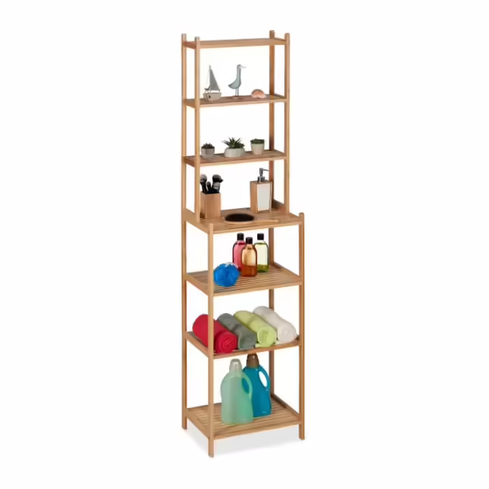 Relaxdays Tall Bamboo Bathroom Shelf