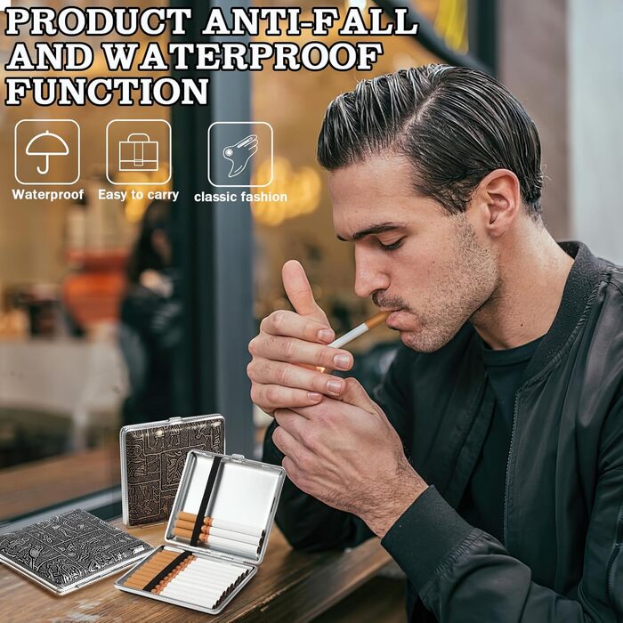 Чохол для сигарет зі шкіри та металу на 20 сигарет, нержавіюча сталь, 10 x 10 x 2 см