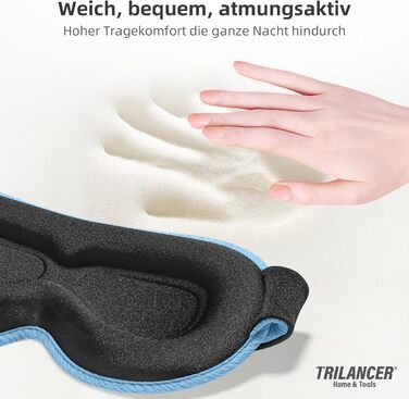Маска для сну Trilancer з блокуванням світла 99.99%, 3D дизайн, комфортна для бічних снів, для відпочинку, медитації, подорожей та сну (Блакитна)