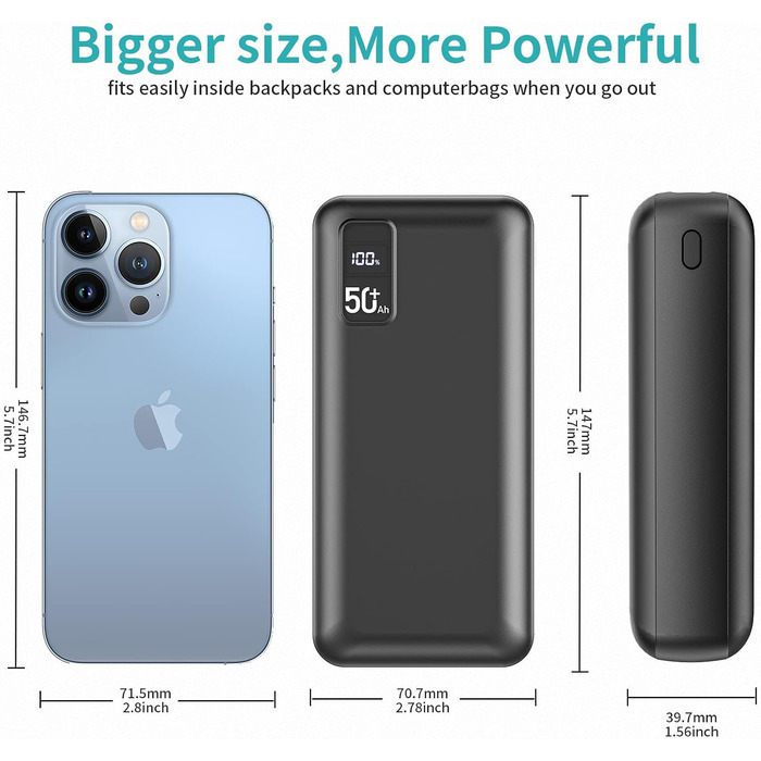 Портативний зарядний пристрій Power Bank 60000mAh з LED-дисплеєм та 4 виходами USB-C, 22.5W, для більшості електронних пристроїв (Y67)