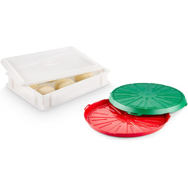 3x Pizza Ball Box with Flavor + 1 Lid, 40x30x7 cm | Proofing Box, Dough Tray for Pizza Dough. Dough Box for 6 Pizza Balls, Pizza Dough Container (1x Gusto (+Lid) + Avanti)
