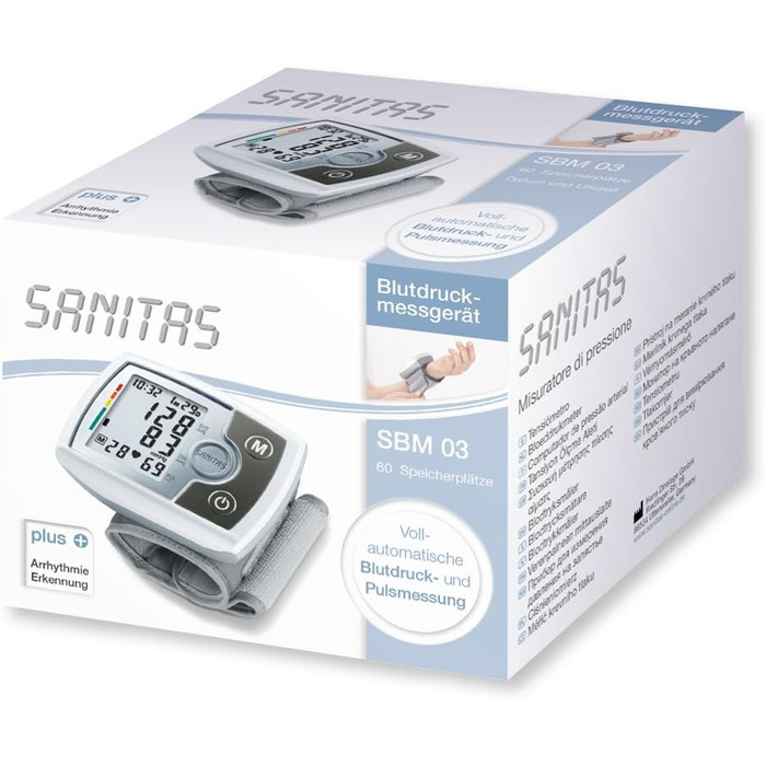 Тонометр Sanitas 651.21 SBM 03 на зап'ястя, пам'ять на 60 значень, діапазон манжети 14-19,50 см