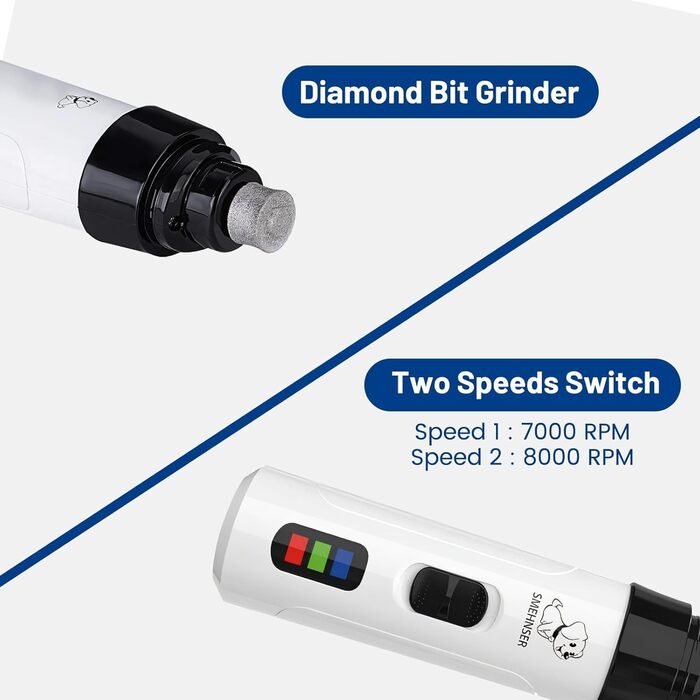 Шліфувальник кігтів для собак - тримач для обрізки кігтів з 3 насадками, тихий та потужний шліфувальник для собак, котів та інших тварин, з LED-підсвічуванням та 3 швидкостями