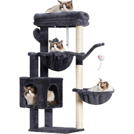 Кігтеточка-кімнатний комплекс Heybly Kratzbaum 100см з платформою, гротою, 2 гамаками та іграшками. Колір: сірий. Модель: HCT006SG