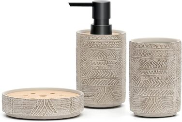 Набір аксесуарів для ванної кімнати Creativefine з дерева, 3 шт: дозатор мила, мильниця, тримач для зубних щіток (ретро-рельєфний візерунок)