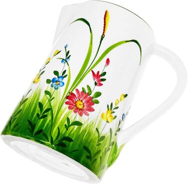 Handmade Italian Ceramic Pitcher Large, Jug with Wildflower Pattern, Pitcher with Handle Height 19 cm, Capacity 1.5 l