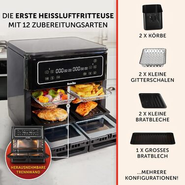 Breville Halo Flexi Hot Air Fryer | Digital Dual Chamber Air Fryer | 11L Air Fryer: For more than 10 people | Frying, Baking, Grilling, Roasting, Toasting, Reheating | 2400 W [VDF130X] 11L (Dual Flexi)