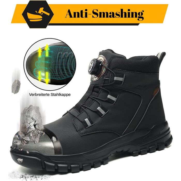 Черевики безпеки чоловічі/жіночі, водонепроникні робочі черевики, високі, з металевим підноском, антиковзаючі, легкі, чорні, з поворотним замикачем, 43 EU