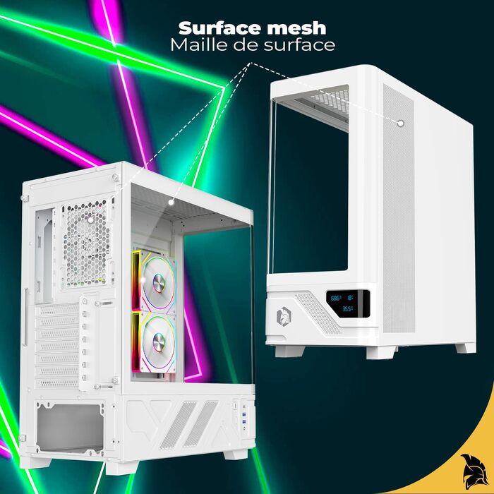 Корпус для ПК Empire Gaming ECM252 Mid Tower з цифровим дисплеєм (температура CPU/GPU, RPM) - 3 ARGB вентилятори - ATX/Micro-ATX/ITX - USB C